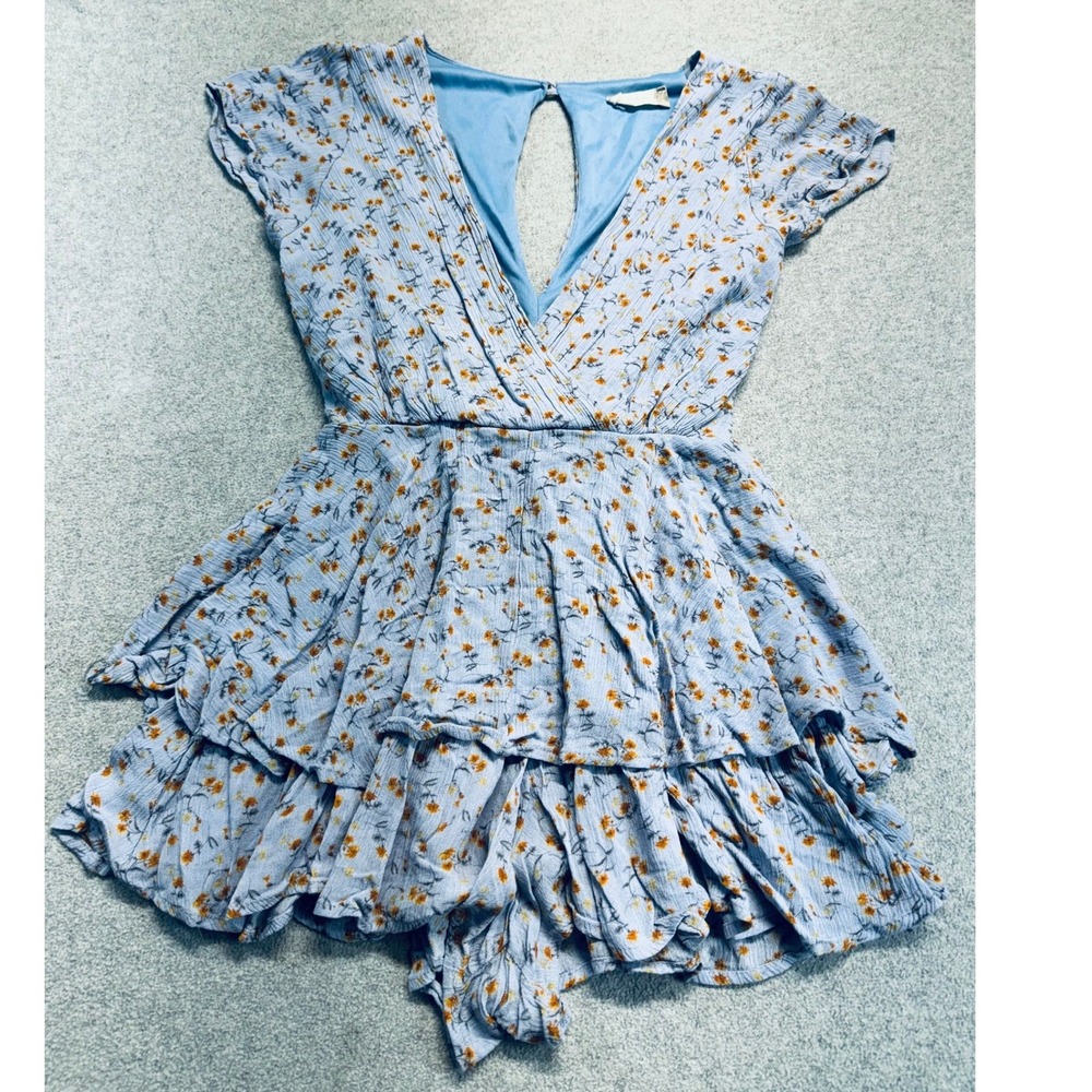 Altar'd State Small Blue Floral Ruffle Dress Boho Tiered Mini Cottagecore Womens
